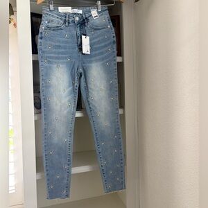 Judy Blue High Waist Skinny Fit Light Blue Stars Embroidered 5/27